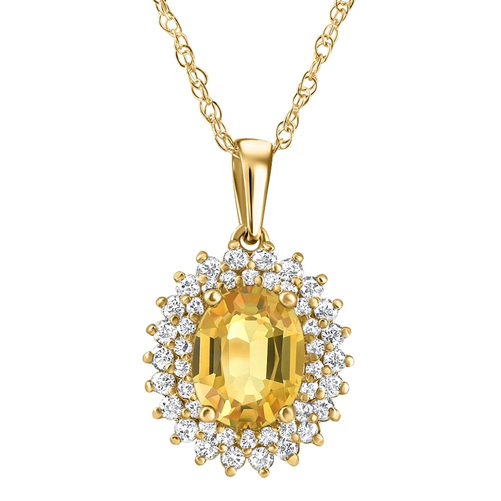 2.93Ct Yellow Sapphire & Diamond Penant Yellow Gold 18″ Necklace Lab Grown