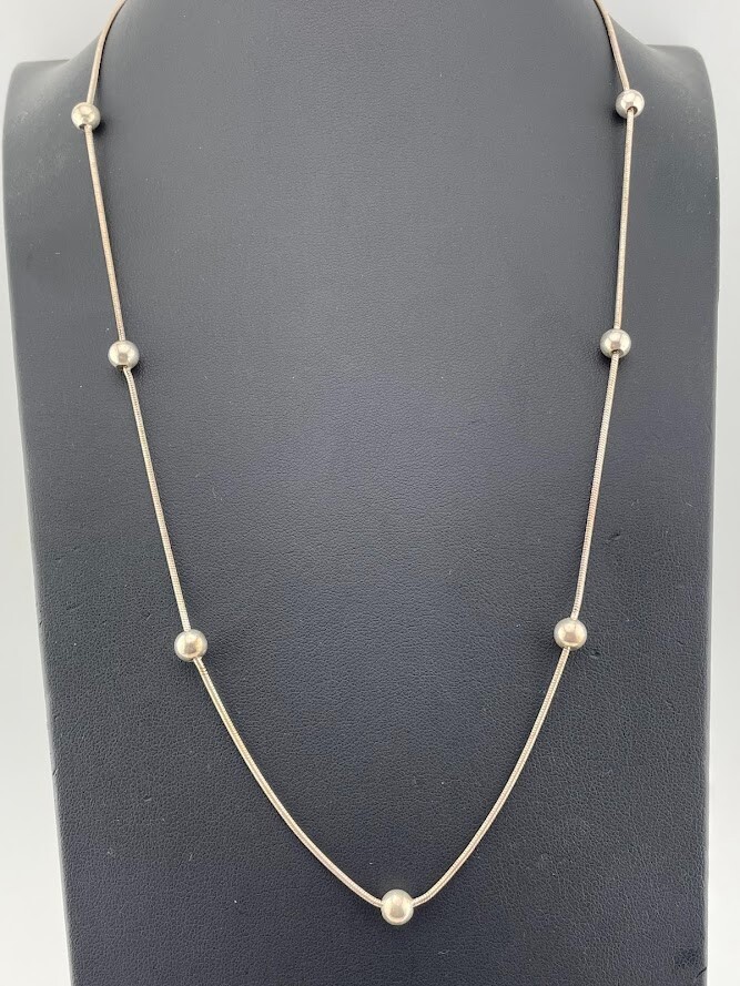 FAS ITAY 925 STERLING SILVER 6MM BALL STATION SATELLITE NECKLACE 24″ CLASSIC 970