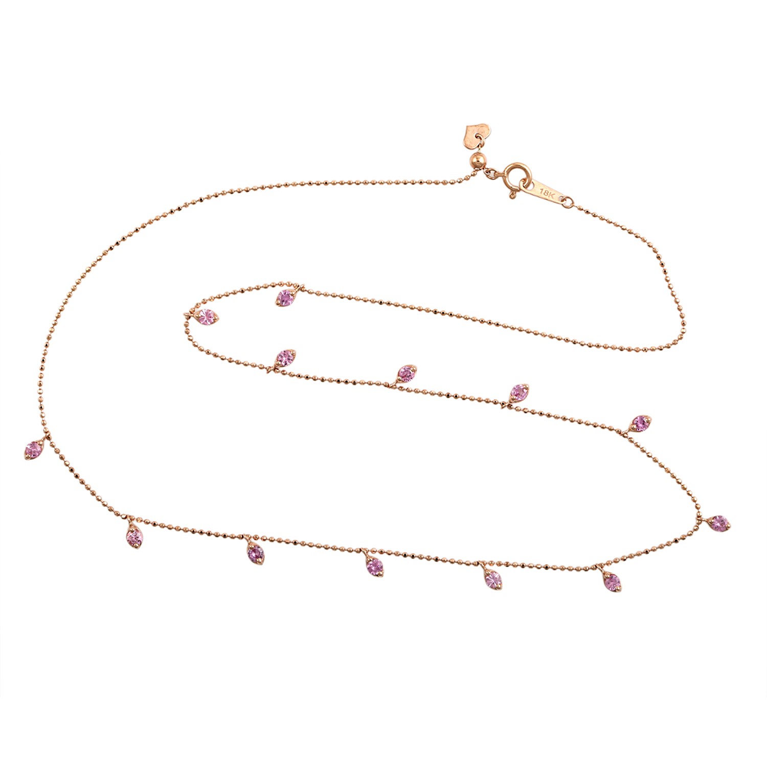 18K Rose Gold Pink Sapphire Station Necklace 18 Inch Delicate Chain Jewelry
