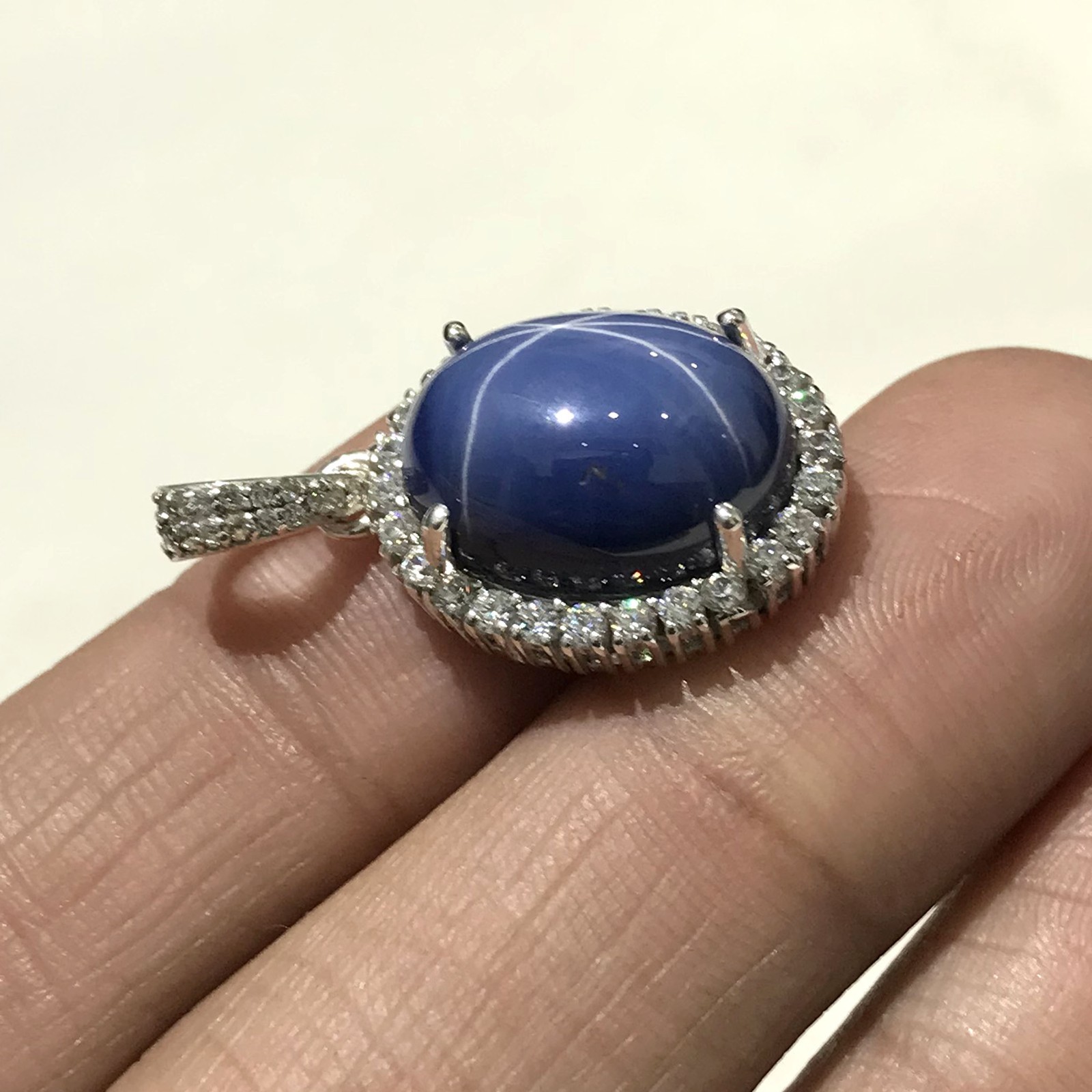 Royal Blue Star Sapphire Gemstone 16x12mm 925 Solid Sterling Silver Pendant Gift