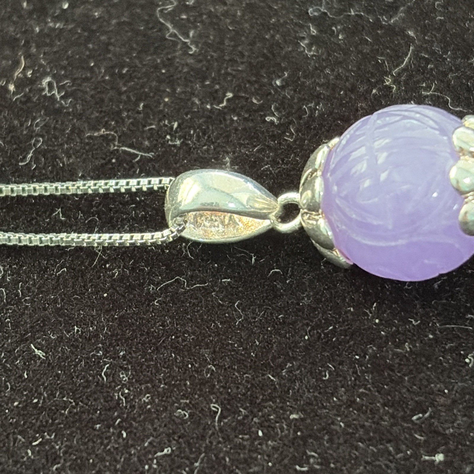 Vintage 925 Sterling Silver Lavender Jade Pendant Necklace Chinese Characters 7g