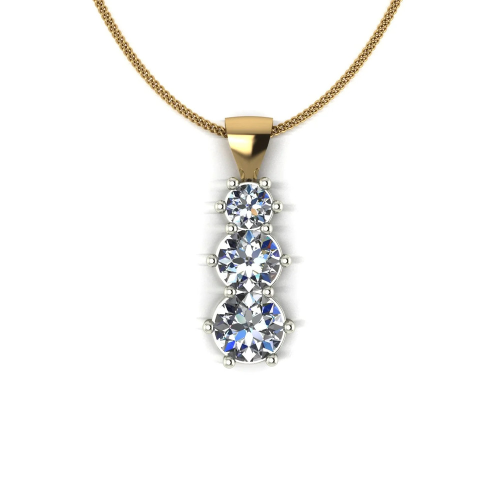 Womens Pendant Round 1 Ct GLI Lab Grown 18k Multi-Tone Gold Necklace Diamond