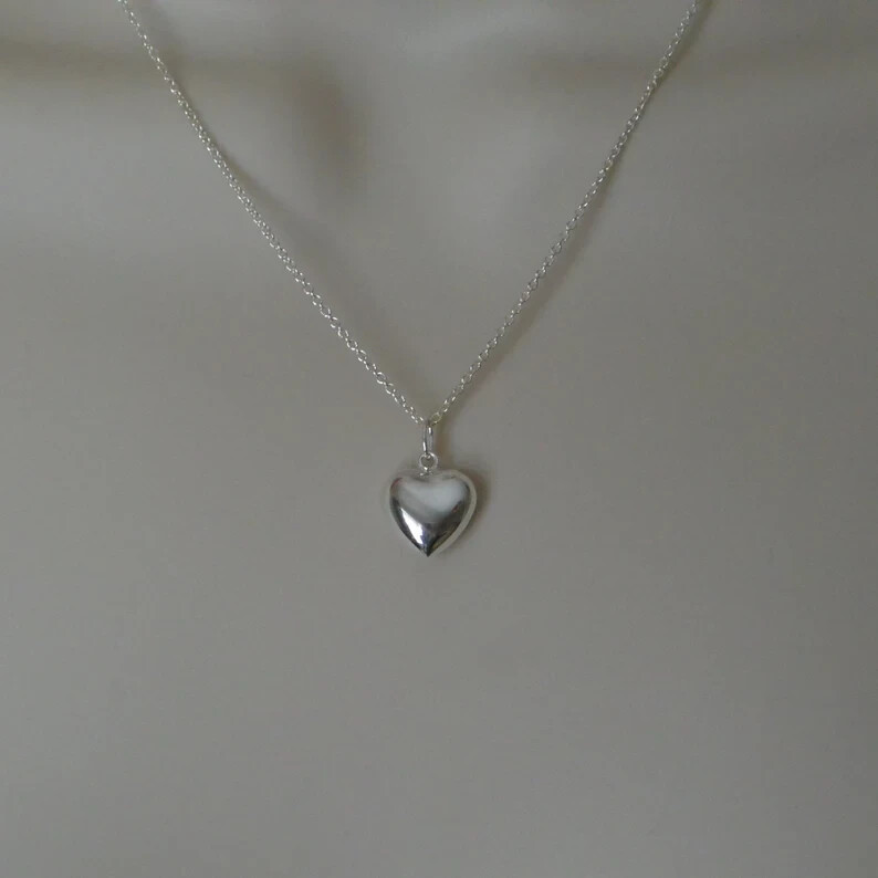 925 Solid Sterling Silver Puffed Heart Pendant Necklace Made In Italy – 18″