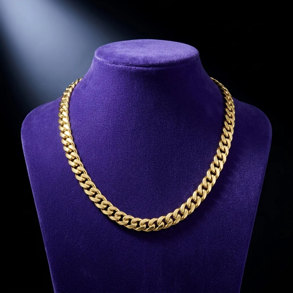 Monaco Cuban Link Chain Necklace 14K Gold Plated Stainless Steel 6-14mm 16-30″