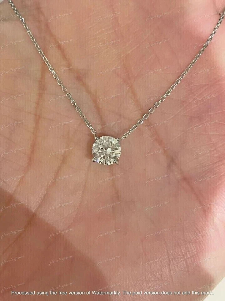 2Ct Round Cut Lab Created Diamond Solitaire Pendant 14K White Gold Plated Silve