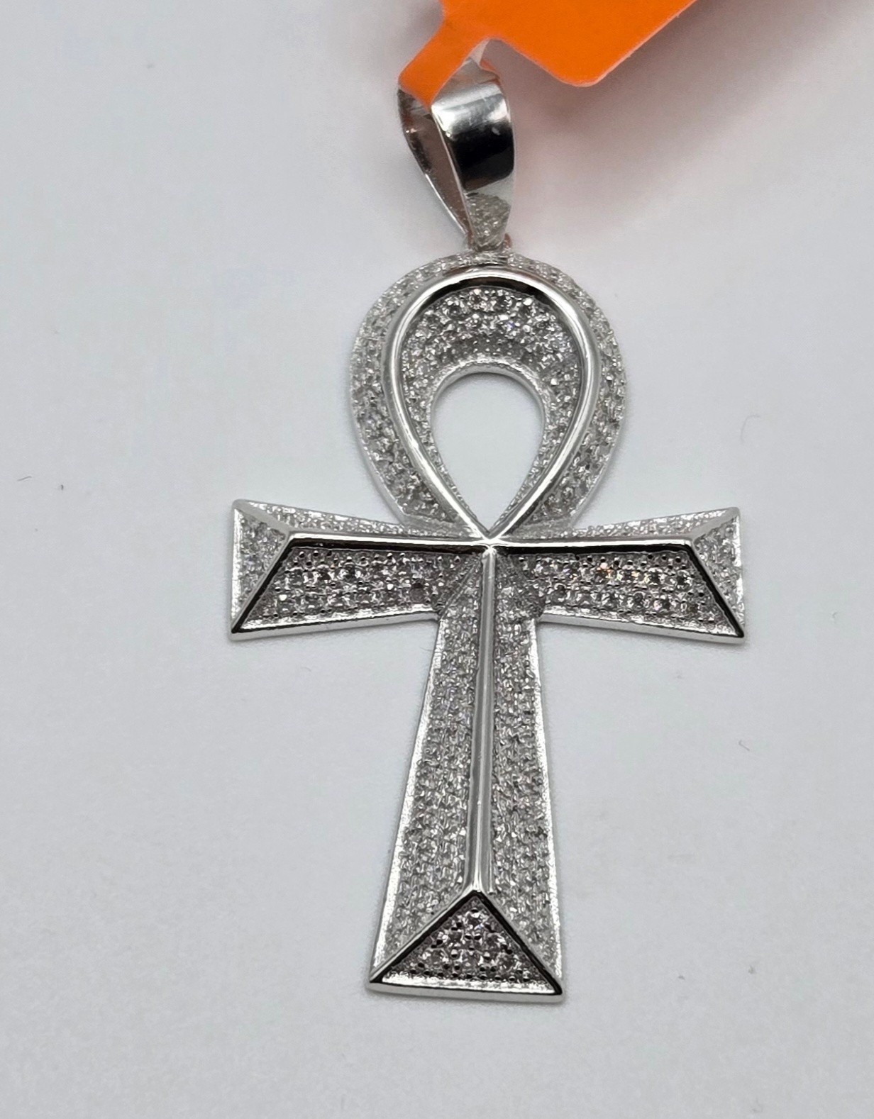 Solid 925 Sterling Silver MOISSANITE Ankh Cross Pendant 2.0ctw, NEW USA