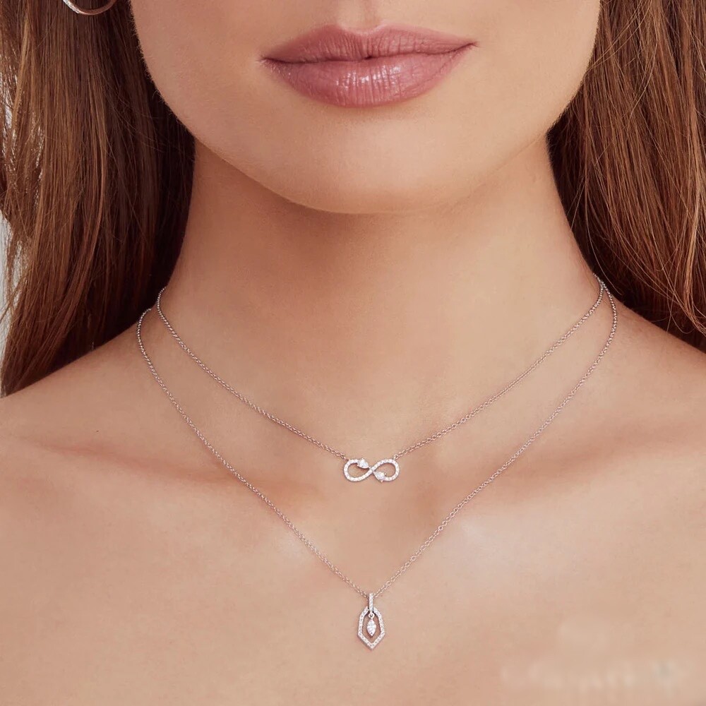 14K White Gold Marquise Diamond Dangling Hexagon Pendant Necklace Natural 0.17CT