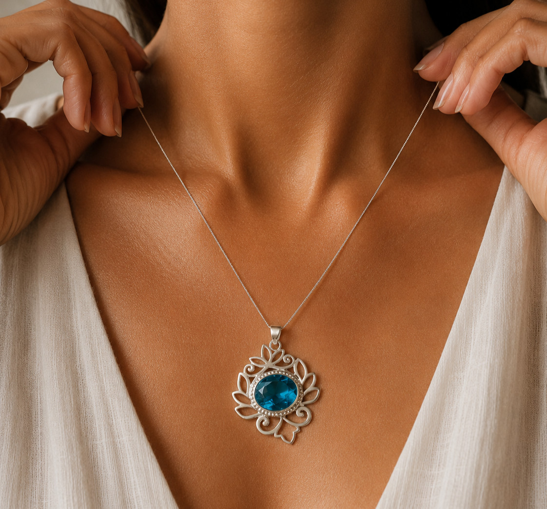 Apatite Gemstone Sterling Silver Jewelry Pendant Dainty 1.48″ For Wadding Gifts