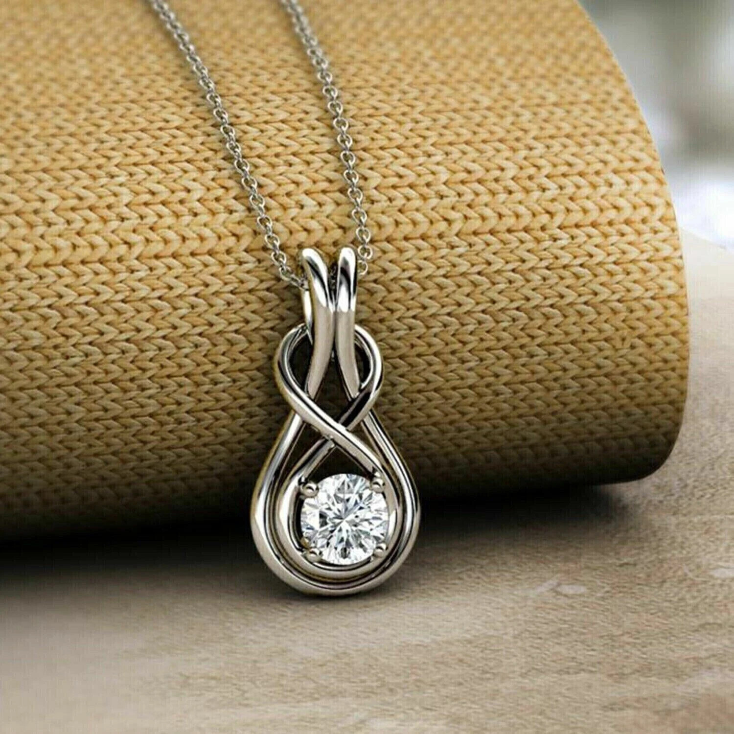 2Ct Round Lab Created Diamond Women’s Solitaire Pendant 14K Gold plated silver.