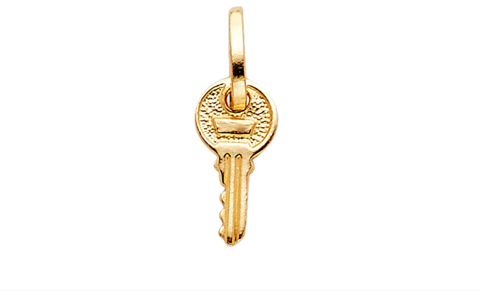 14K Solid Gold 17mm x 6mm Small Key Charm Pendant, 14K Solid Gold Key- PT465