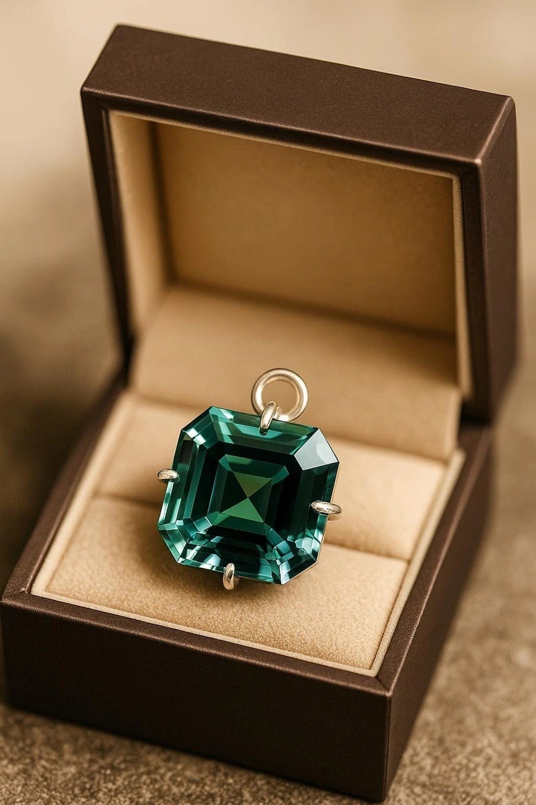 24 Ct A++ Natural Green Sapphire Asscher Cut 925 Solid Silver Pendant Gemstone