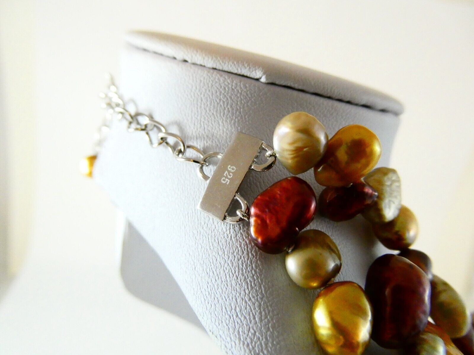 Sterling Silver CGI Two Strand Pearl Necklace with MOP Earrings Set 925 18-21 In