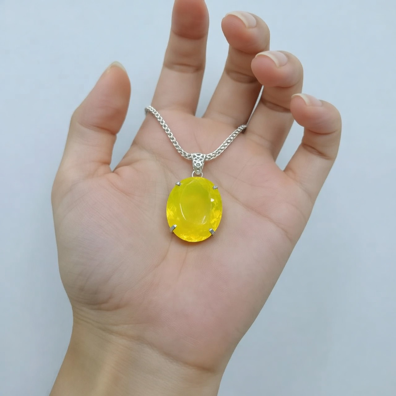 80-90 Ct Yellow Opal Necklace | Handmade Oval Gemstone Pendant
