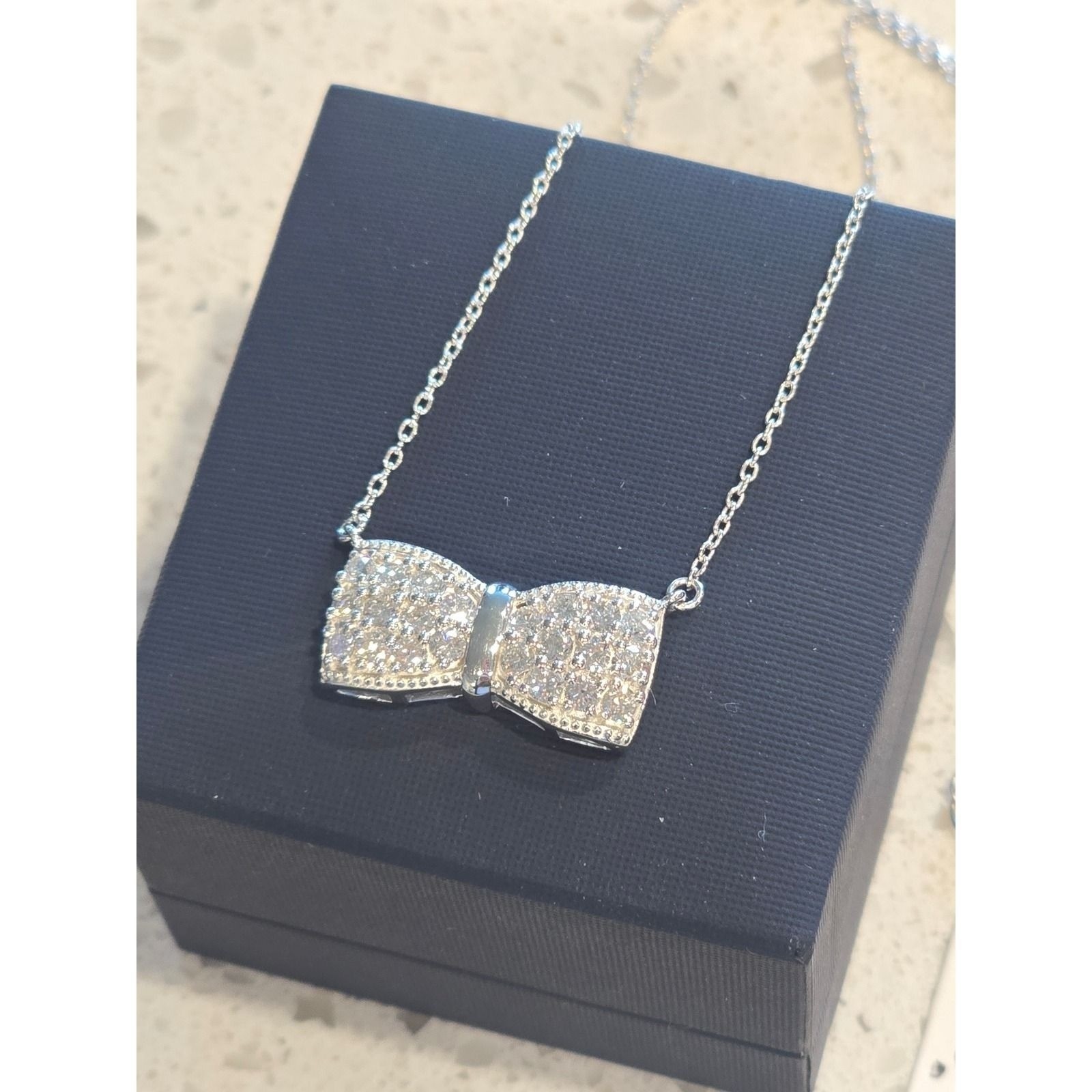 Sterling Silver 1.09ct Lab Diamond Bow Pendant Necklace 925 Silver Pave Jewelry