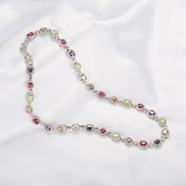 36Ct Oval & Emerald Lab Created Multicolor Womens Necklace 14K White Gold Plated