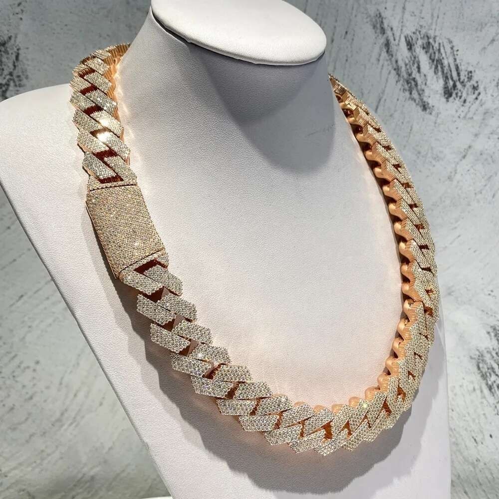925 Sterling Silver Gold VVS Moissanite Cuban Link Chain Pass Tester