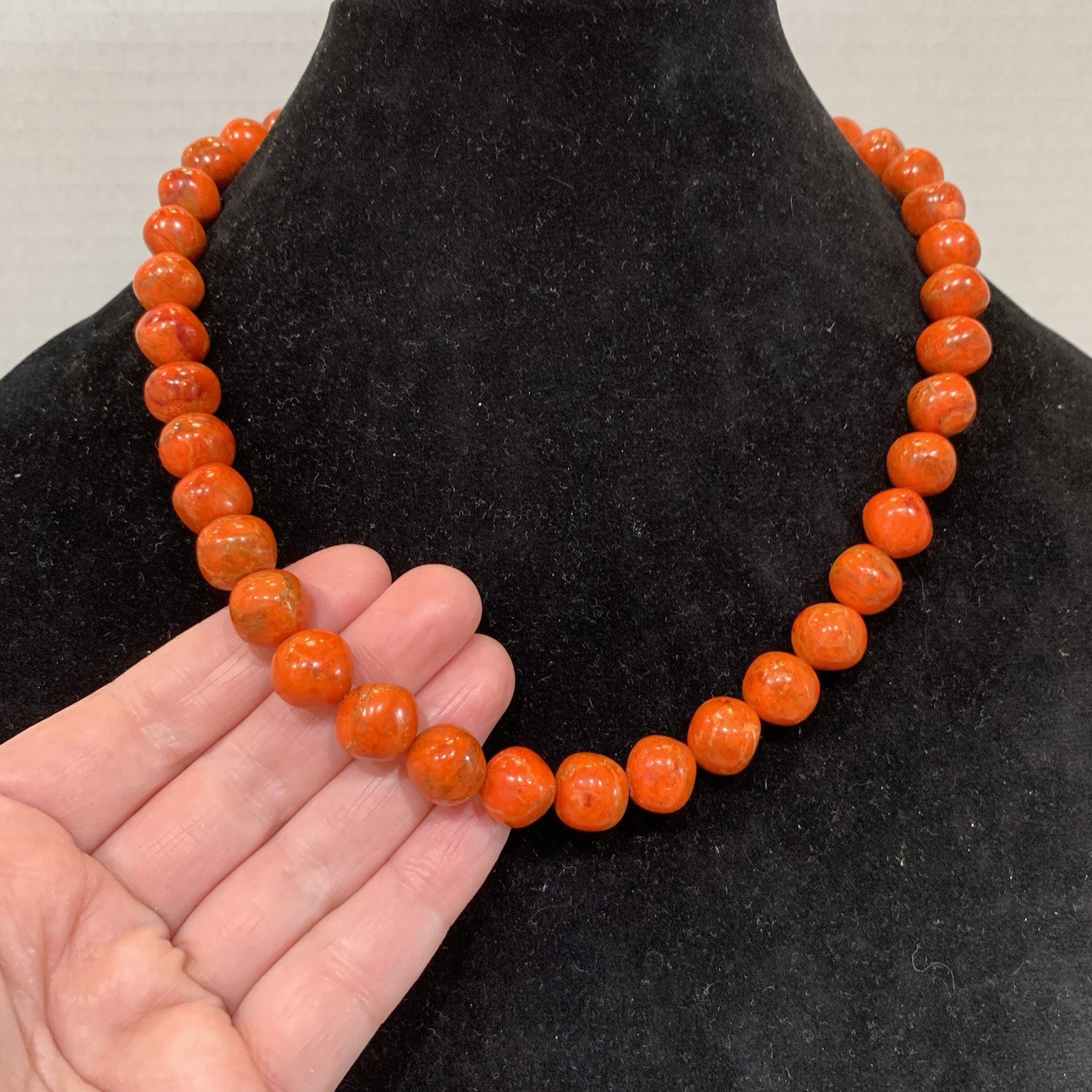 Orange Jasper Necklace JAY KING DTR Mine Finds 13mm Sterling Silver VTG 18″-20″