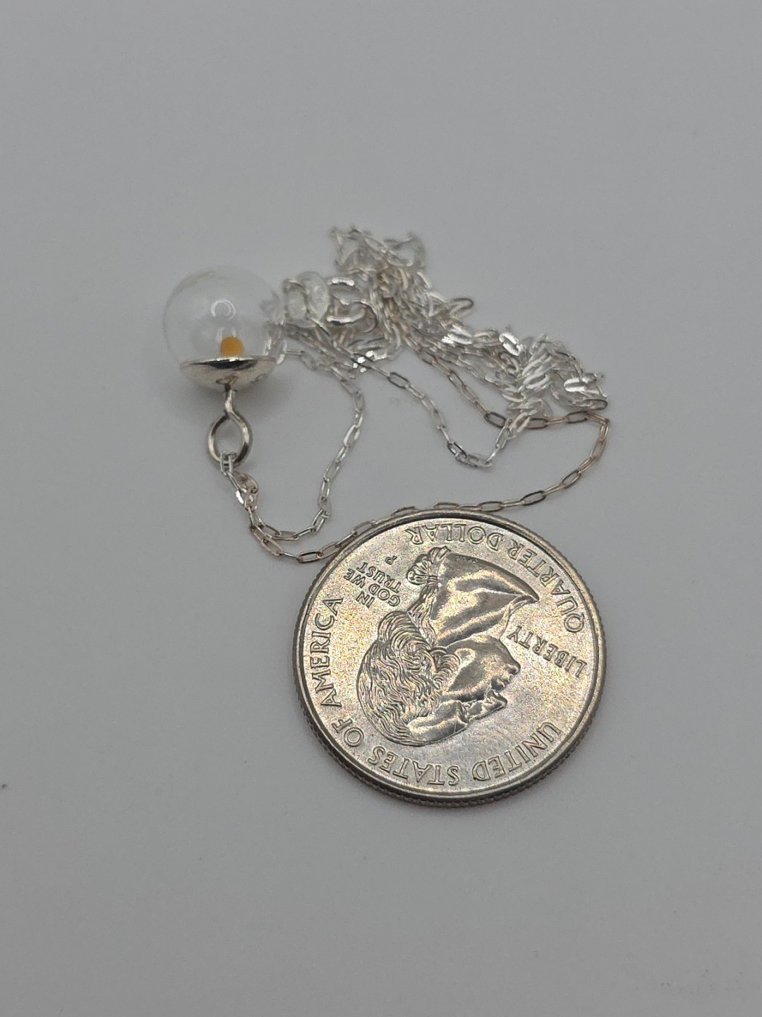 Sterling Silver 925 Italy Clear Plastic Globe Chain Necklace 18″