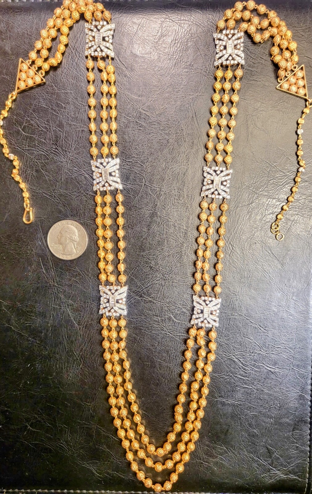 18K Gold Multi-strand Diamond Necklace/Diamonds 3.84 Carats/Weight 96.4 grams