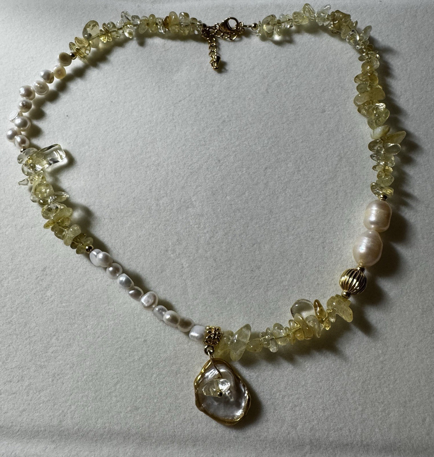 white Baroque keshi Pearl yellow crystal fashion necklace NIB free shipping
