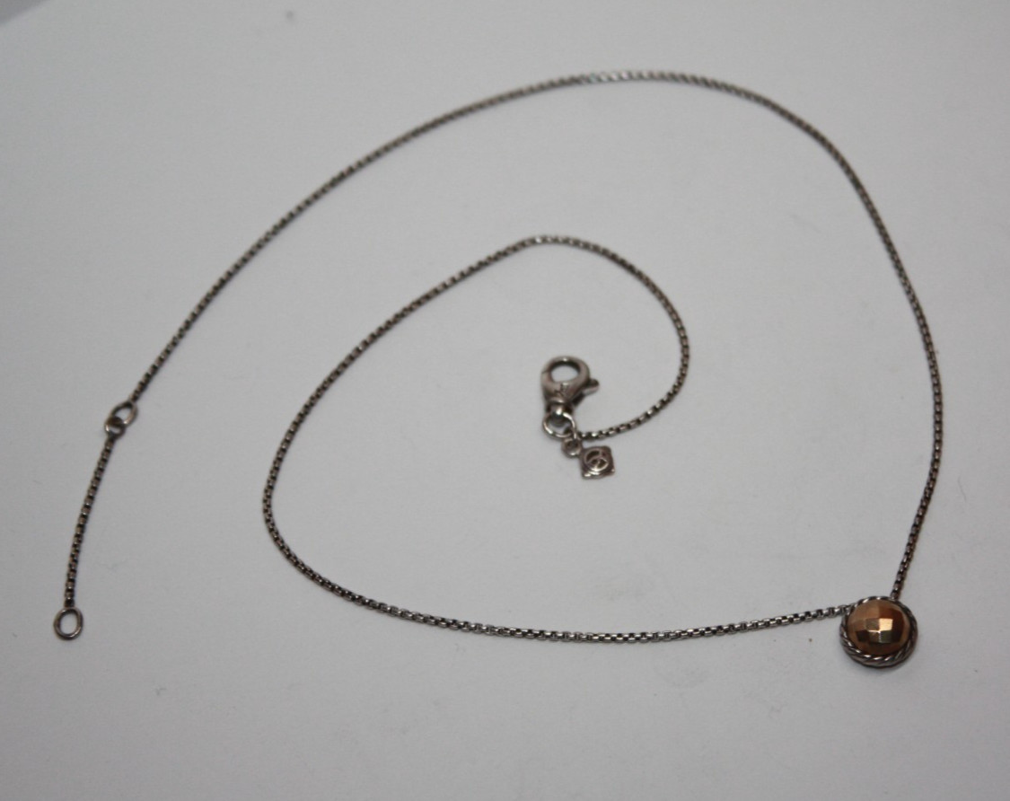 David Yurman Sterling Silver Chatelaine Gold Dome Pendant Necklace 17″ [075GRA]