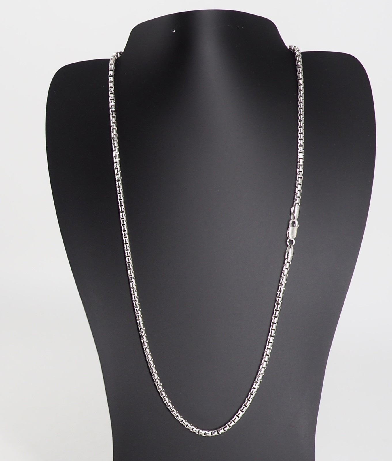 925 Sterling Silver Round Box Chain Necklace 3.5mm 22 Inch Rhodium Plated, Italy
