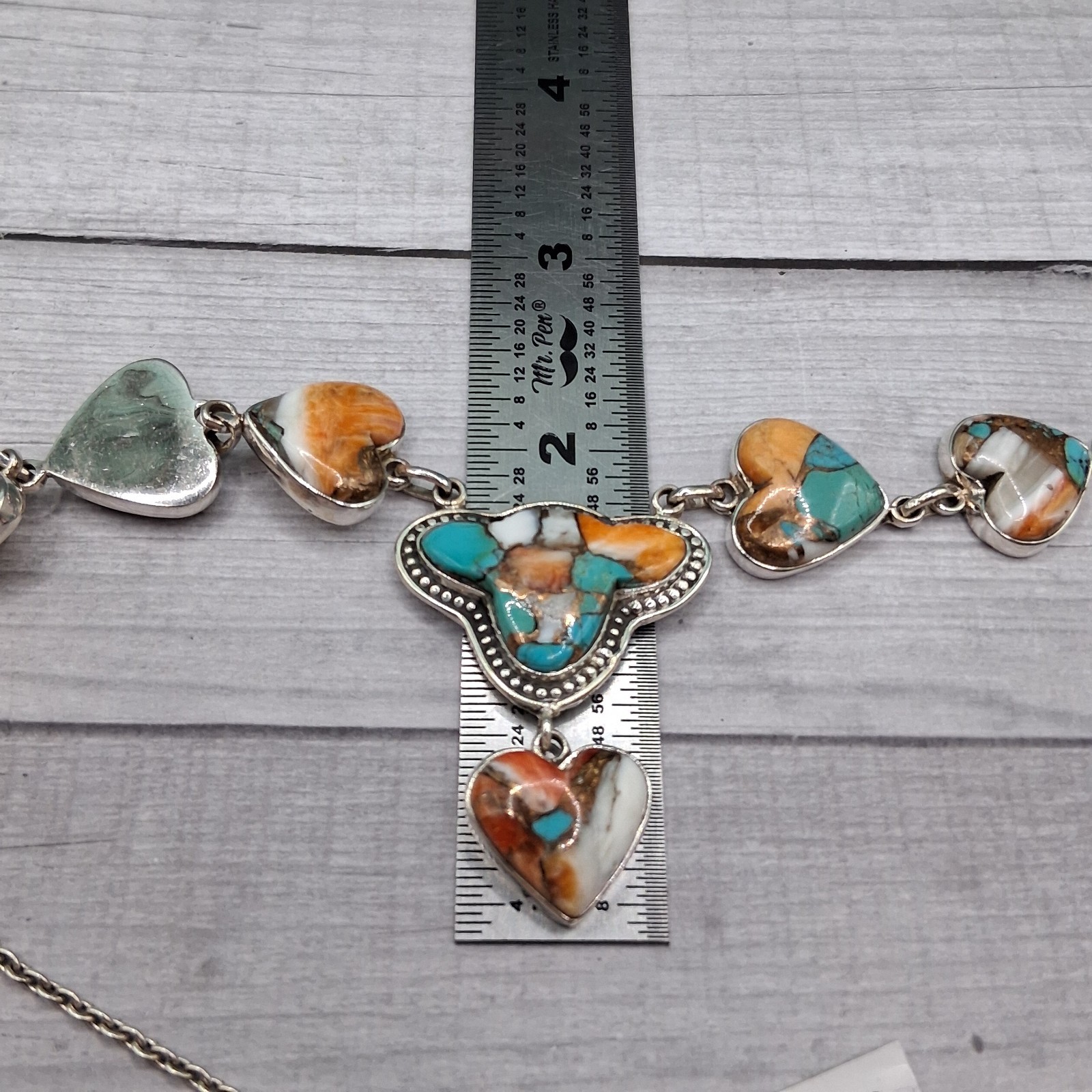 Southwestern Spiny Oyster Turquoise Necklace 19in Y Drop Design Sterling Silver