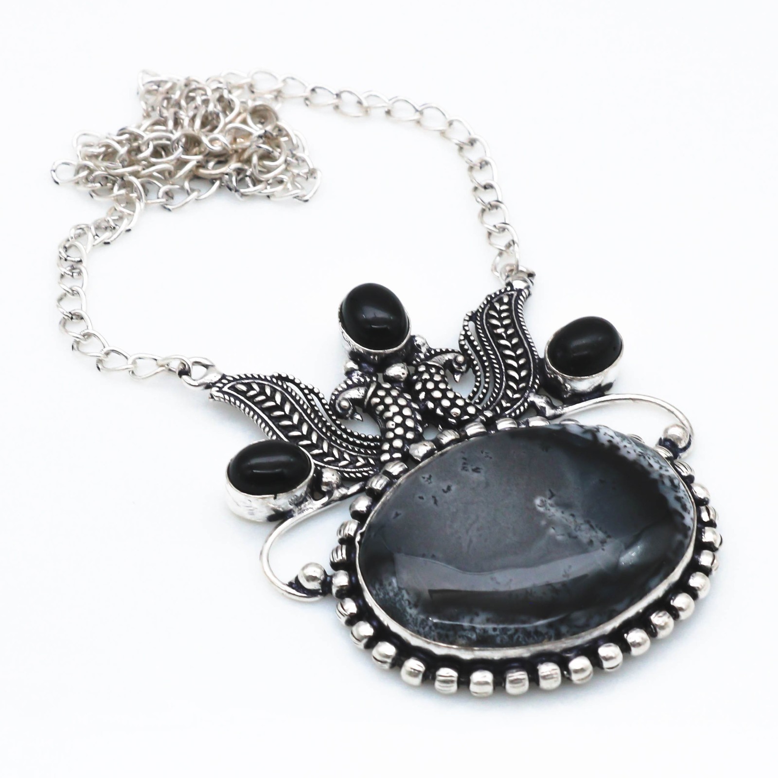 Dendrite Agate Onyx Gemstone Handmade 925 Sterling Silver Jewelry Necklace 18″
