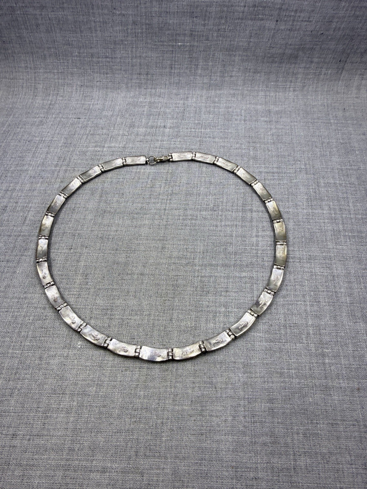 Sanel Onyx Bar Link Sterling Silver .925 Choker Bib Necklace 16″ (41 Grams)