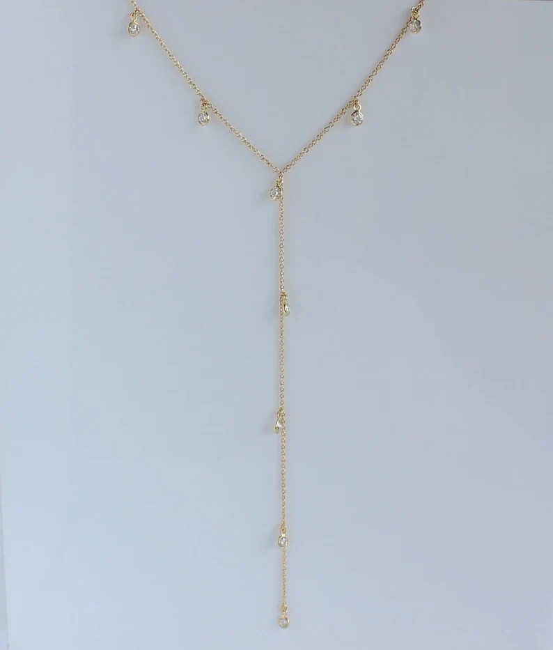Long Lariat Chain Necklace 1.00Ct Lab-Created Diamond 14K Yellow Gold Plated