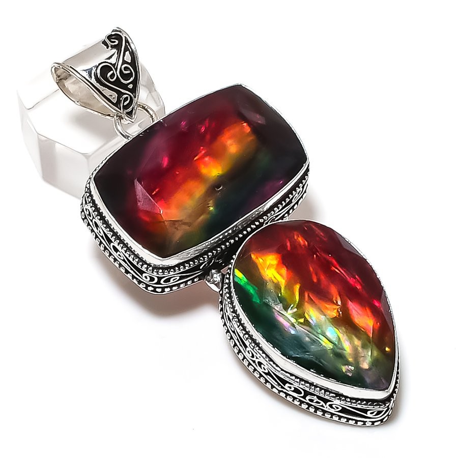 Ammolite Gemstone 925 Sterling Silver Jewelry Pendant 2.84″ Gift for Her Y509