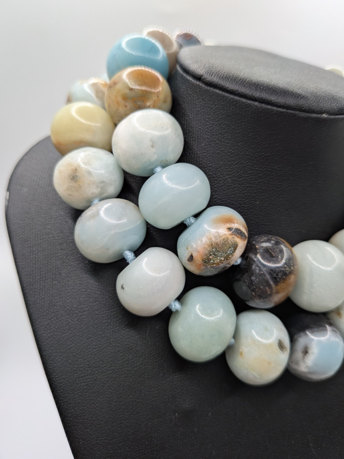 Lucas Lameth LUC Amazonite Beaded Necklace 925 Sterling Silver Clasp Statement