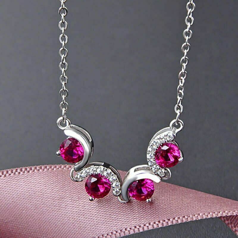 3.00Ct Round Cut Pink Ruby Journey Pendant 14K White Gold Finish 18″ Free Chain