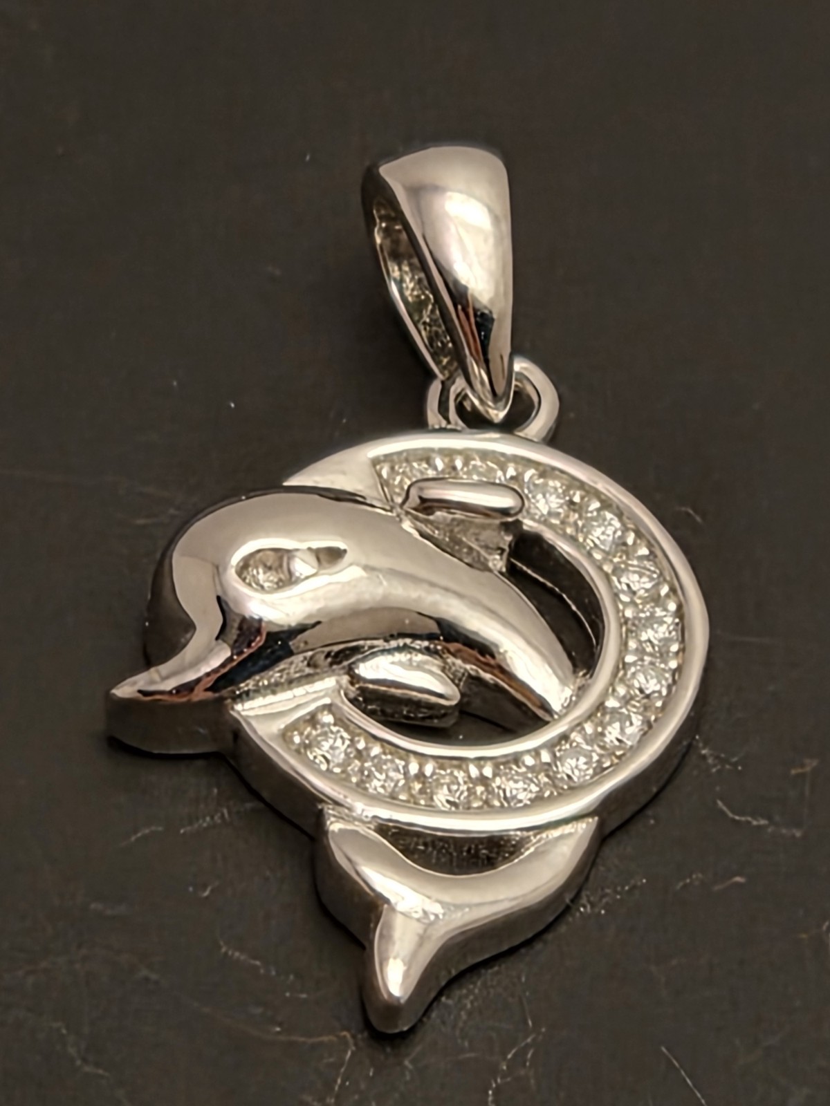 Moissanite/ Sterling Silver 925 Dolphin Bezel Charm Pendant 0.50 CTW