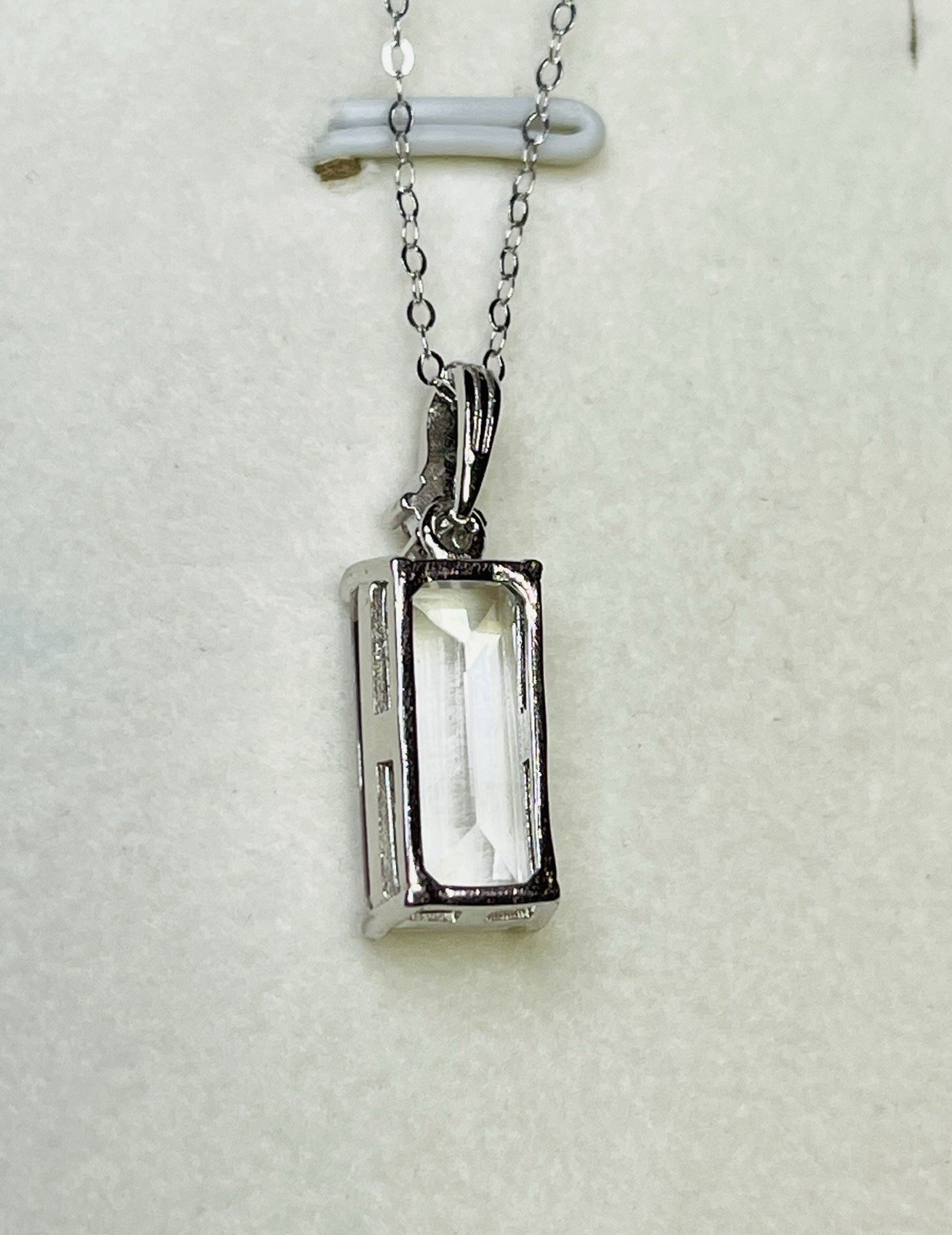 925 Sterling Silver Rectangle Clear Quartz Pendant Necklace