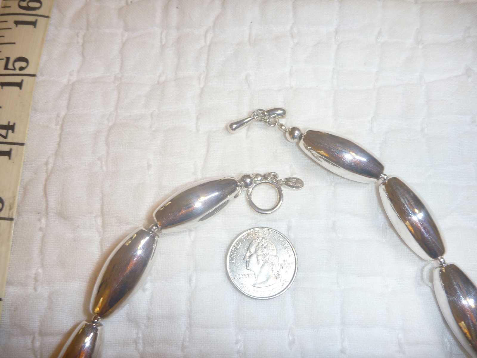 Sterling Silver Necklace 34 inch, Large Bold Statement Piece 1 3/16″× 1/2″ beads