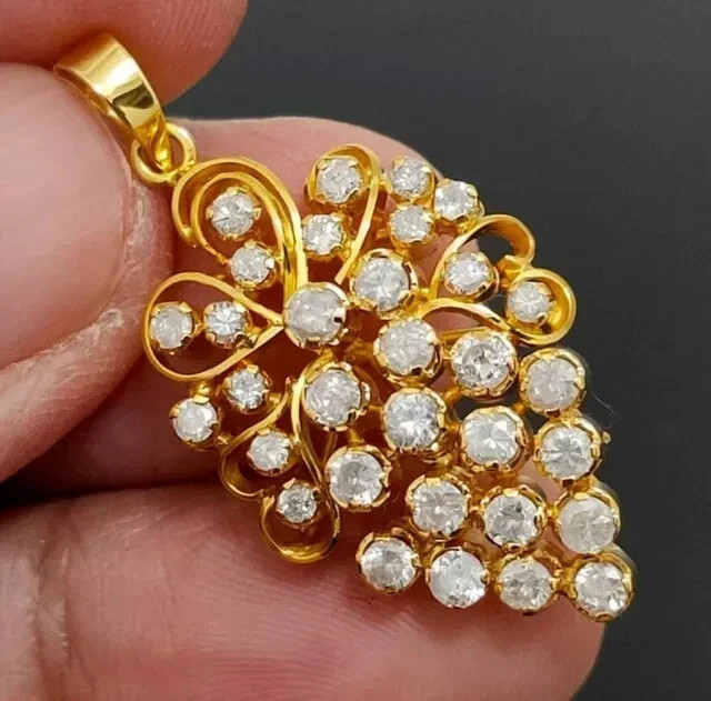 2.40Ct Round Cut Real Moissanite Customized Fancy Pendant 14K Yellow Gold Plated