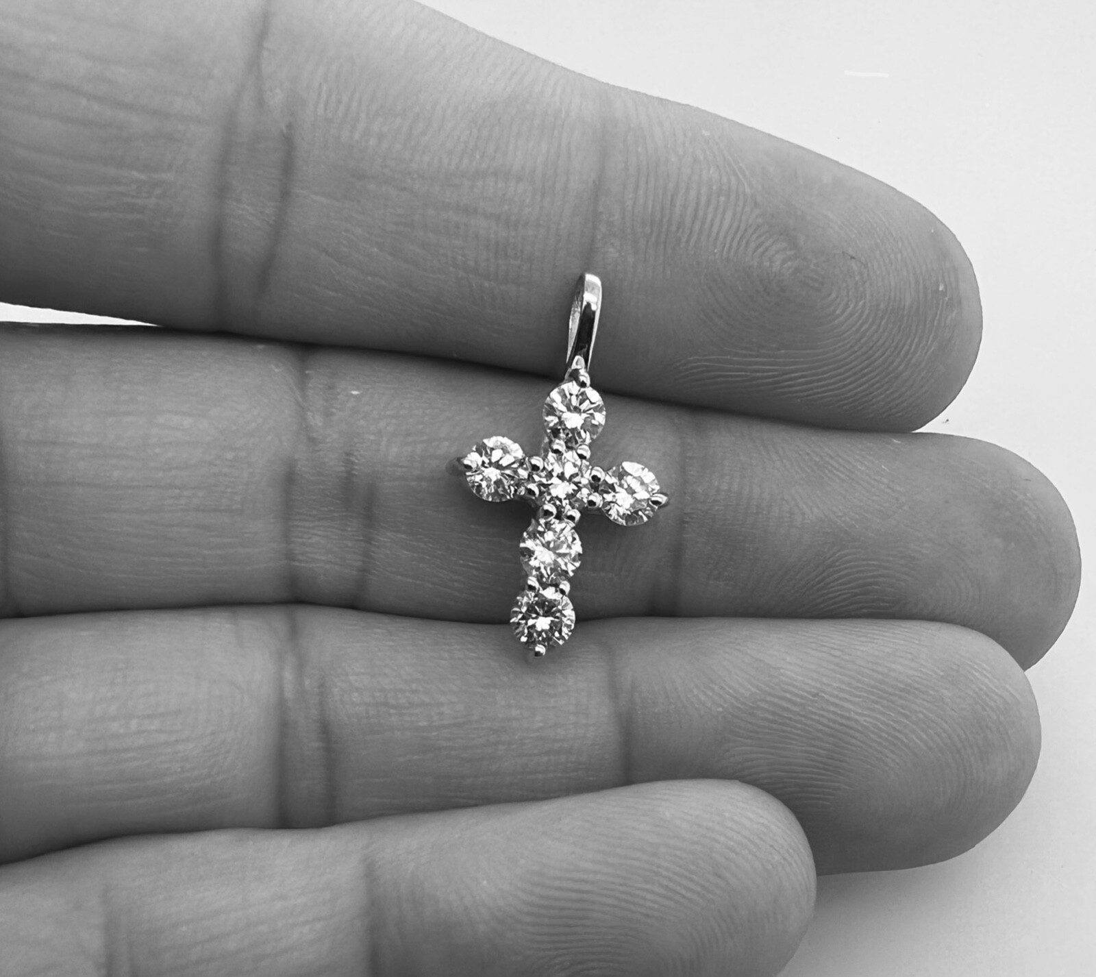1.00ctw Round Lab Grown Diamond Religious Cross Small Pendant 14K White Gold