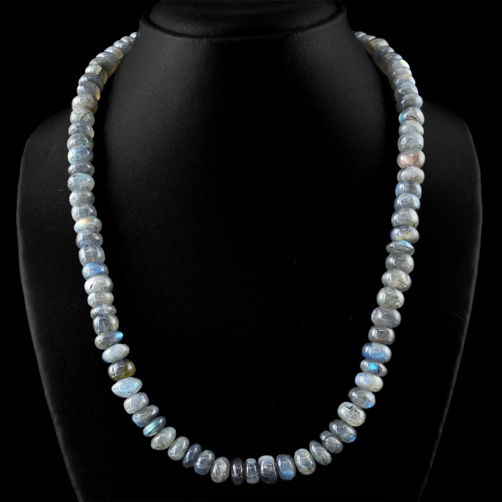 425.00 Cts Earth Mined Blue Color Flash Labradorite Round Shape Beads Necklace