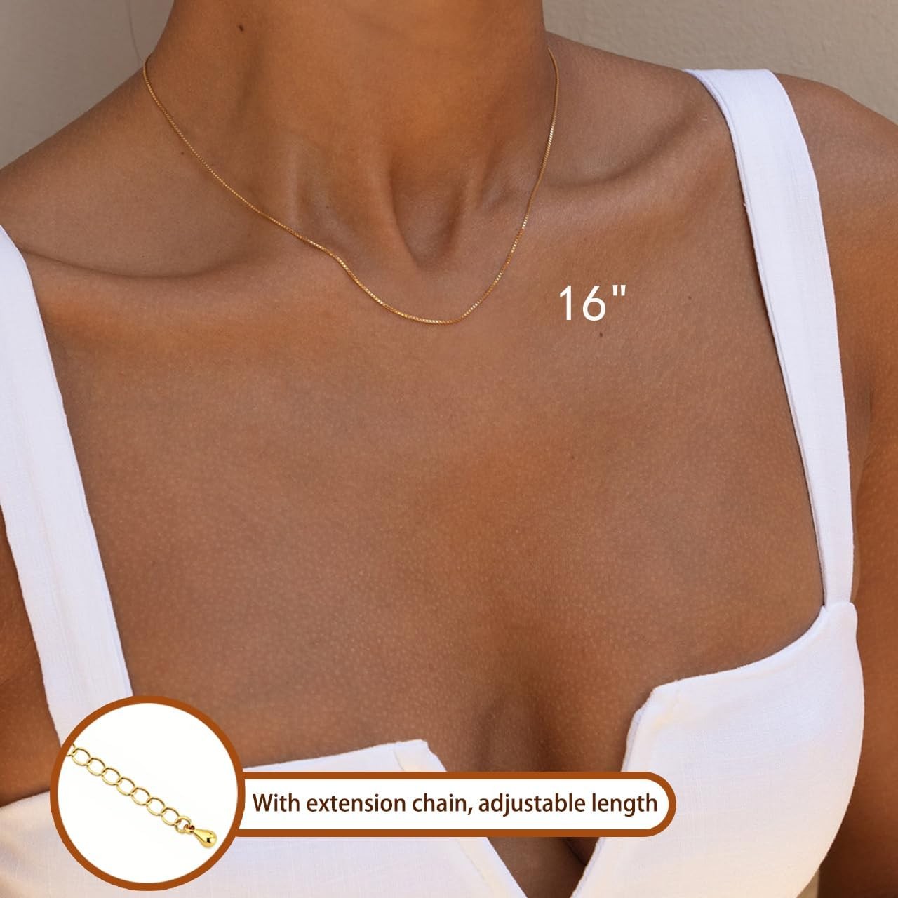Minimalist Thin Gold Chain 18K Gold Thin Box Chain Necklace Short Small Gold Cha