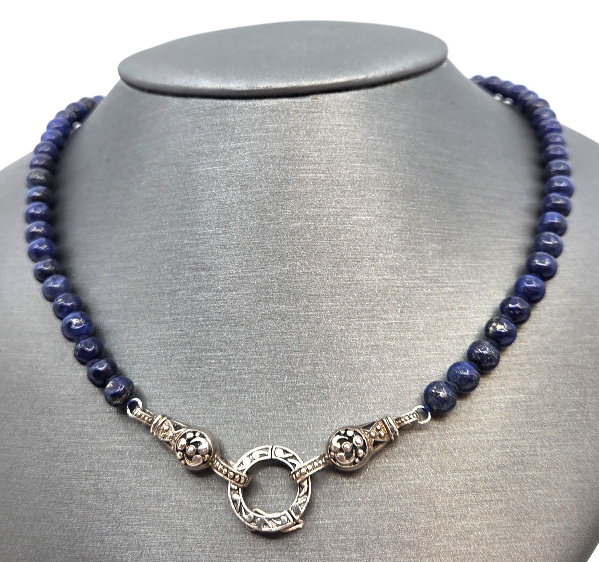 Sterling Silver 925 Lapis Lazuli Beaded 6 mm Necklace 18 inch