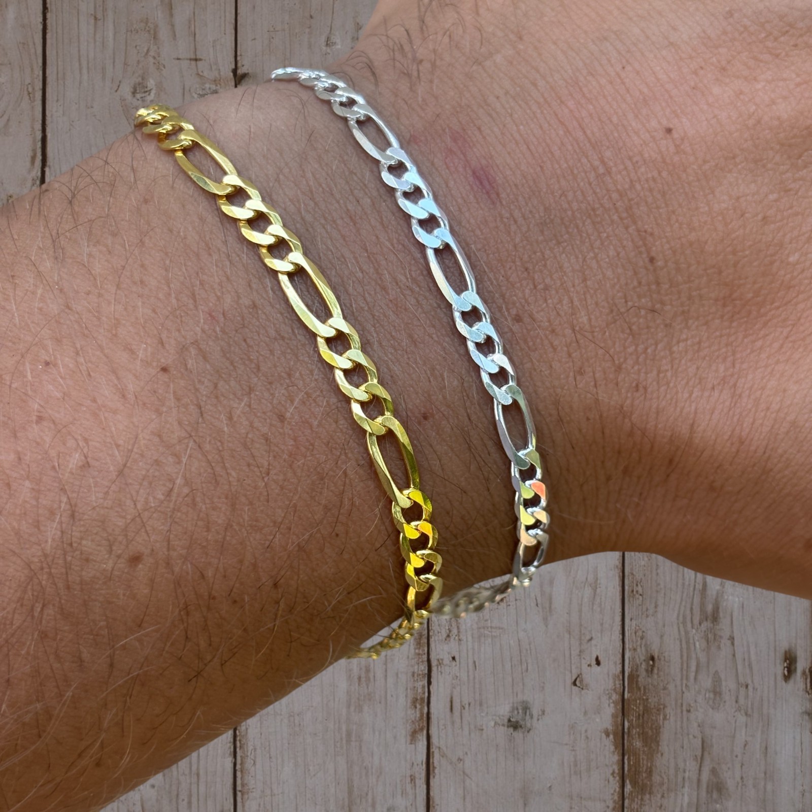 4mm Figaro Bracelet Link – Real Solid 925 Sterling Silver Or 14k Gold Vermeil