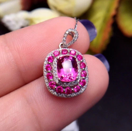 2.50Ct Cushion Ct Red Ruby Diamond Halo Pendant 14K White Gold Finish Free Chain