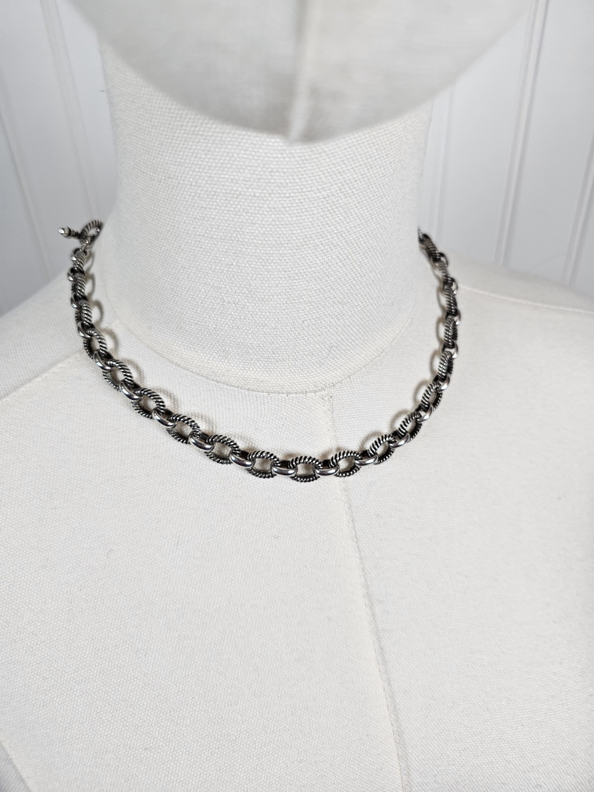 Michelle Albala Sterling Silver Twisted Rolo Cable Chain Toggle Necklace 18in