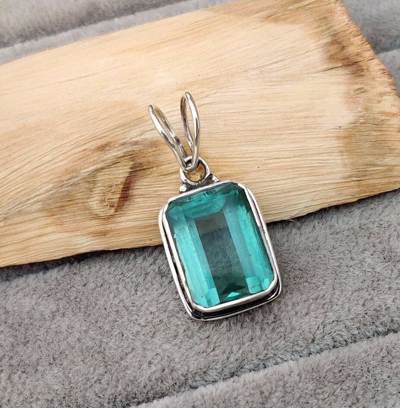 Nice Aqua Apatite Gemstone 925 Sterling Silver Handmade Pendant