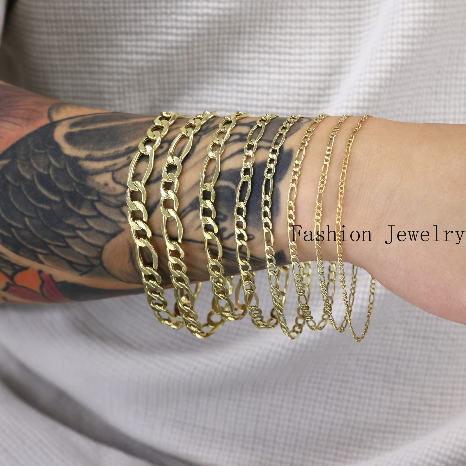 10K Yellow Gold 2mm-9mm Italian Figaro Chain Necklace Bracelet Men Women 7″- 30″