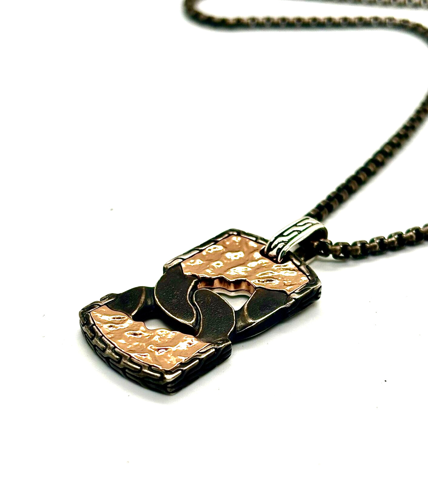 JOHN HARDY Classic Chain St. Silver & Bronze Box Chain Dog Tag Pendant #64
