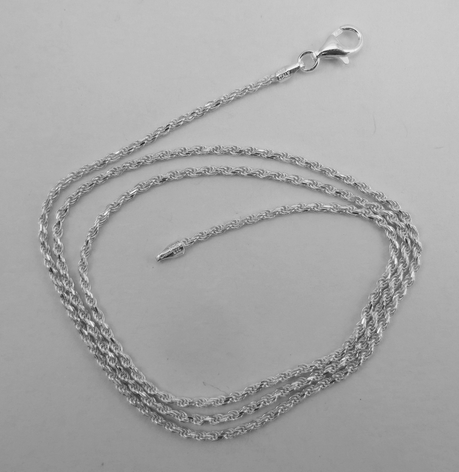 Rope Chain 1.6mm DiamondCut Italian Sterling Silver. 13,14,16,18,20,22,24,30inch