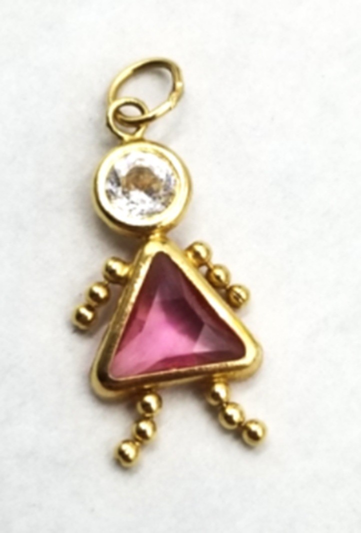 14k Yellow Gold Birthstone Kid Pendant Pink Alexandrite June Girl Charm