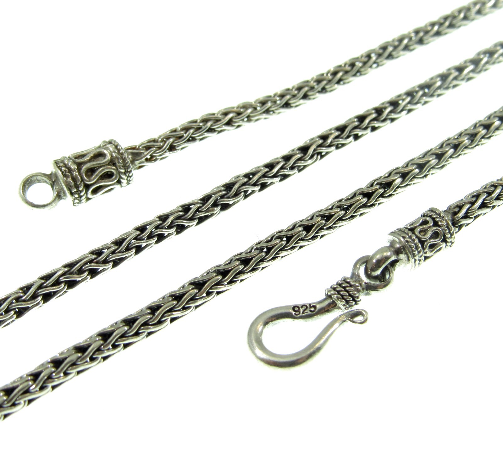 2.5MM Handmade Solid 925 Sterling Silver Balinese FOXTAIL Chain/Necklace Bali